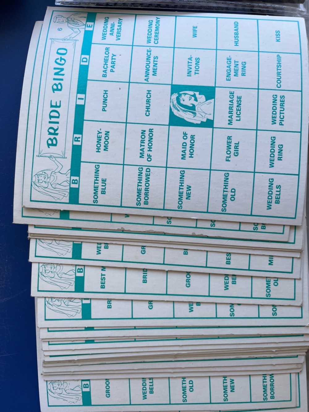 Bride Bingo Game Cards - Teal Print (Pack)